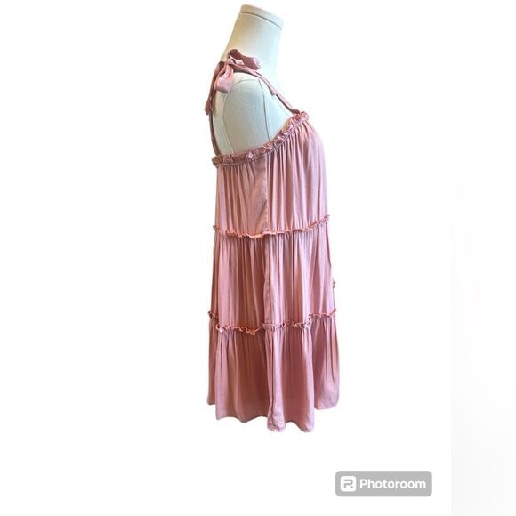 Trixxi Babydoll BOHO Ruffled, Adjustable Strap w/Bow Size Medium Rose Mini Dress - Picture 2 of 9
